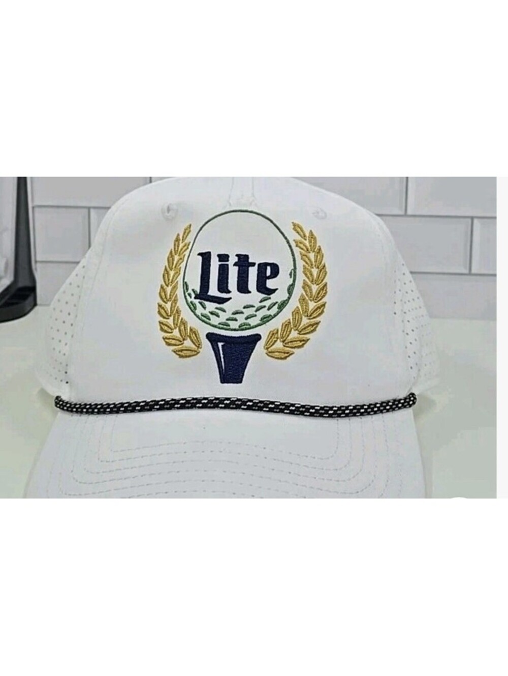 Miller Lite Tee Shot Mad Engine White Retro Adjustable Snapback Rope Golf Hat